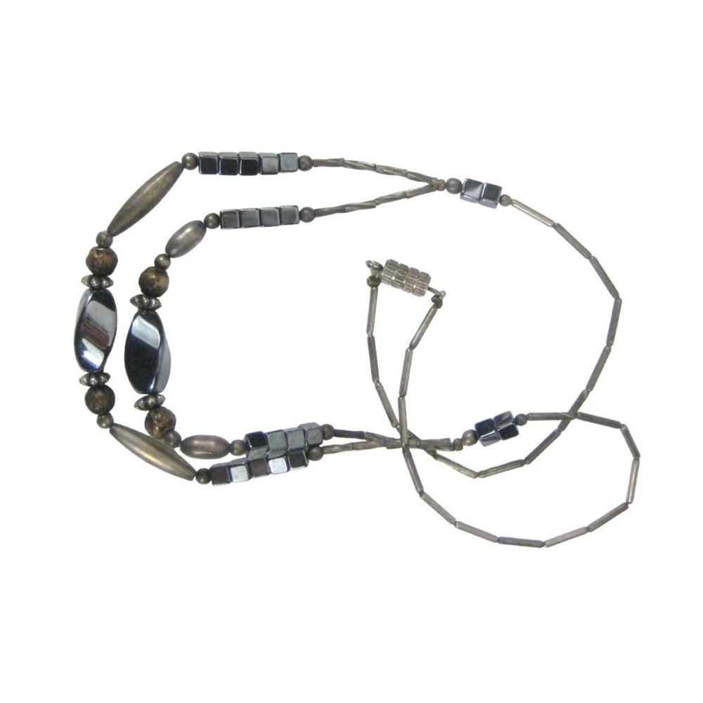 Silverstone Necklace Hematite stone Beaded 18 inch Vintage Multi- Strand Jewelry